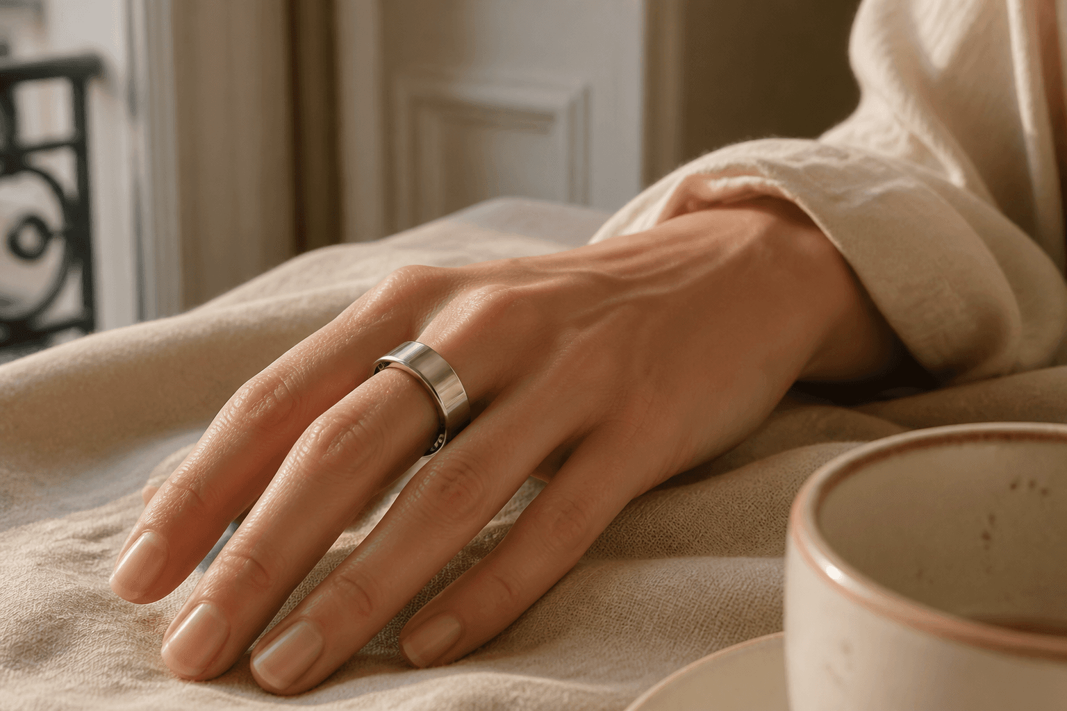 Person wearing EnergyMo Ring in the morning